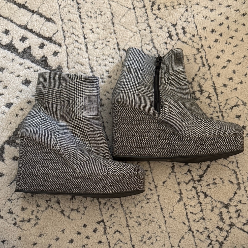 Stylish Black and White Wedge Ankle Boots